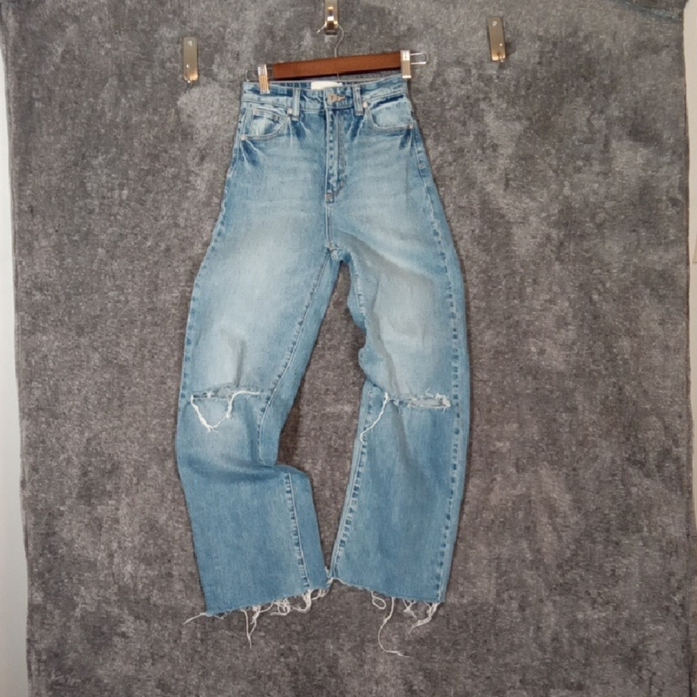 Abrand A 94" High & Wide Busted Knees Streatwear Skater Raw Hem Womens 23